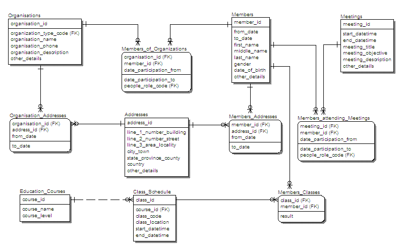 Organisations,Members and Meetings ERWin Data Model