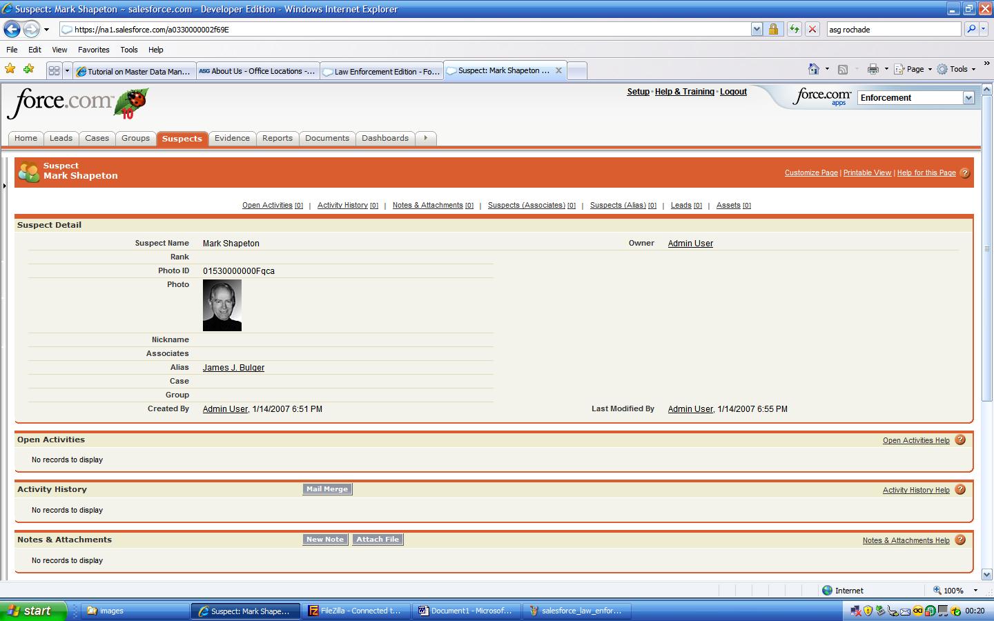 screen 1 of Salesforce Law Enforcement Application